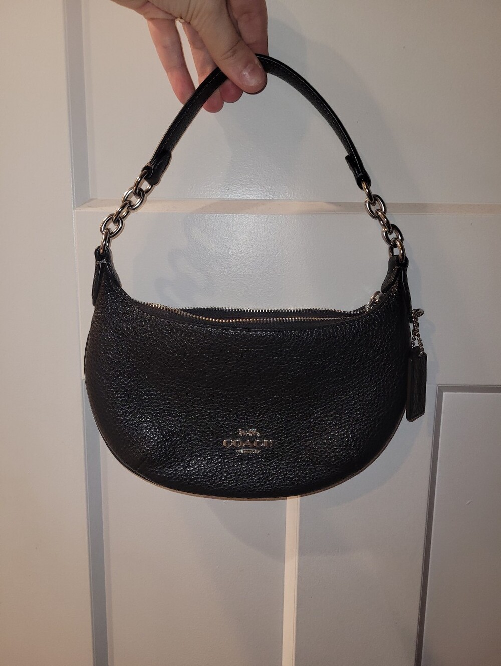 Coach Black Pebbled Leather Crescent Shoulder Bag with Silver Hardware